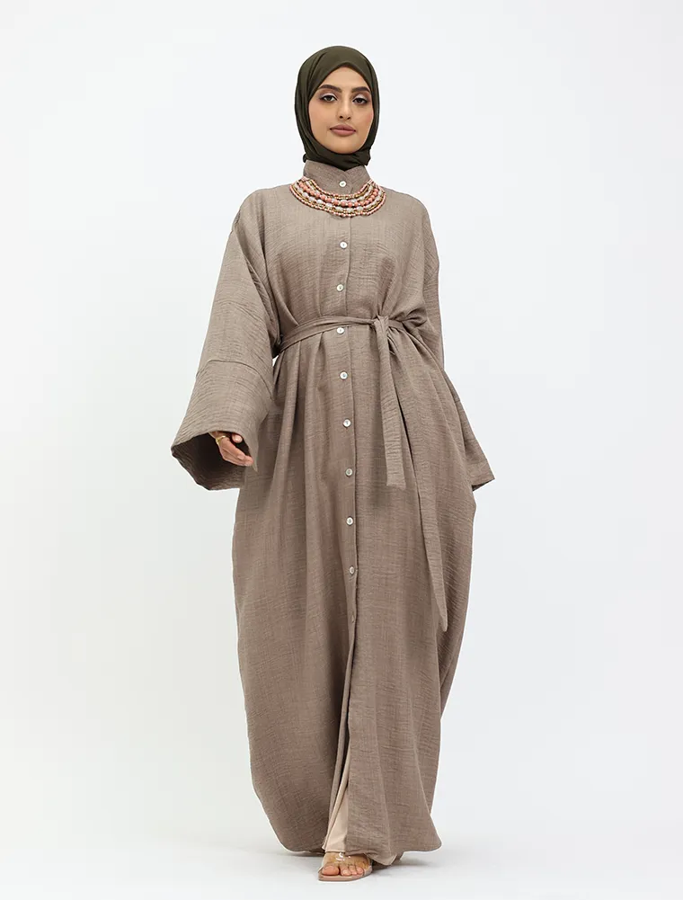 Mocha Linen Feel Mandarin Shirt